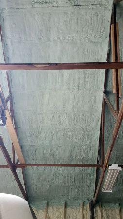 closeup of spray foam on pole barn ceiling