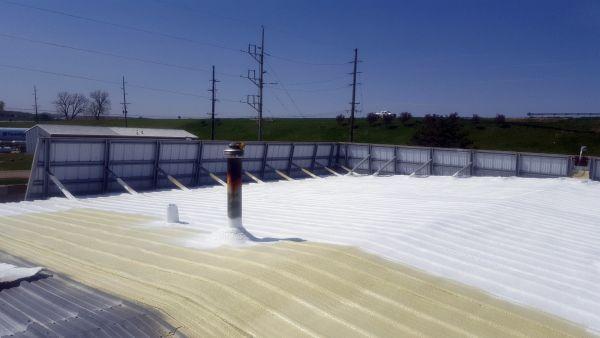 spray foam partially applied to roof